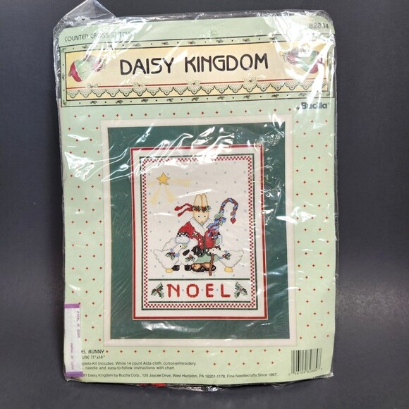 Vintage Christmas Noel Bunny Cross Stitch Kit Daisy Kingdom Bucilla 82884 NOS - Picture 1 of 6
